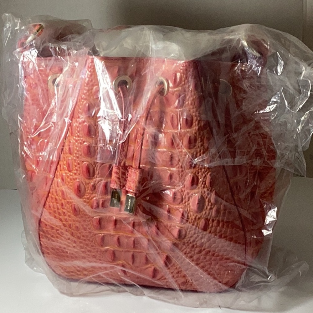 Brahmin Pink Croc-Embossed Drawstring Shoulder Bag - Picture 5 of 7